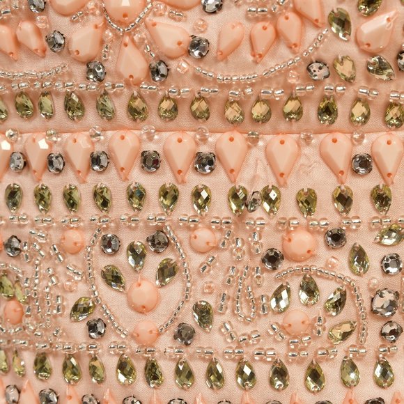 Jovani Peach Beaded Strapless Full Chiffon Flowy Maxi Dress Size 2 - Picture 11 of 12